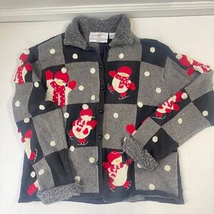 Marisa Christina 2000 Christmas Collection Large  Black White Sweater Snowmen